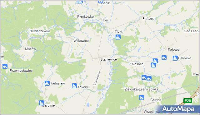 mapa Staniewice, Staniewice na mapie Targeo