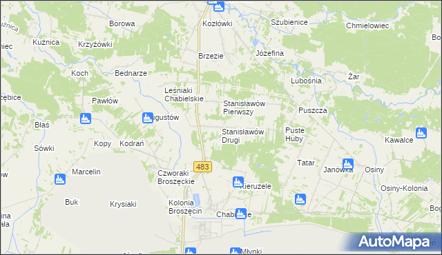 mapa Stanisławów Drugi gmina Szczerców, Stanisławów Drugi gmina Szczerców na mapie Targeo