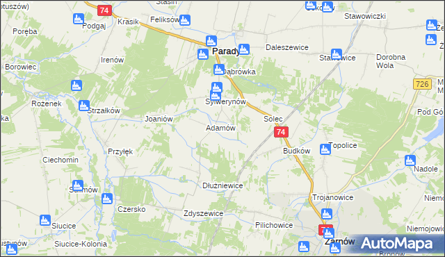 mapa Stanisławów gmina Paradyż, Stanisławów gmina Paradyż na mapie Targeo