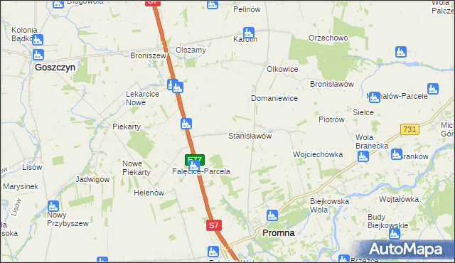 mapa Stanisławów gmina Promna, Stanisławów gmina Promna na mapie Targeo