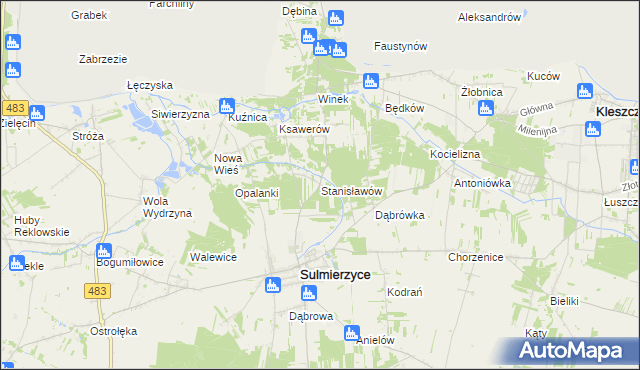 mapa Stanisławów gmina Sulmierzyce, Stanisławów gmina Sulmierzyce na mapie Targeo