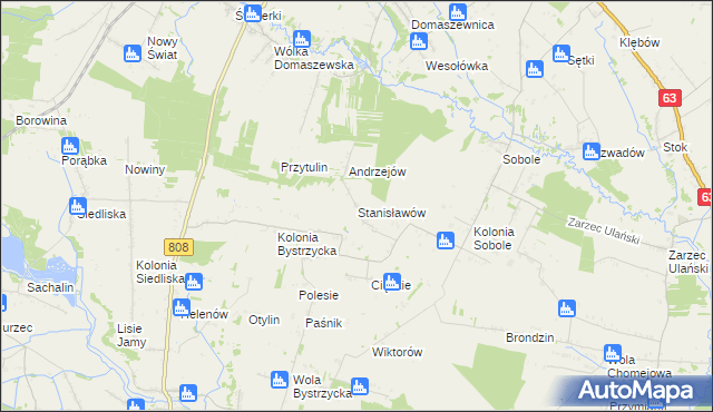 mapa Stanisławów gmina Ulan-Majorat, Stanisławów gmina Ulan-Majorat na mapie Targeo