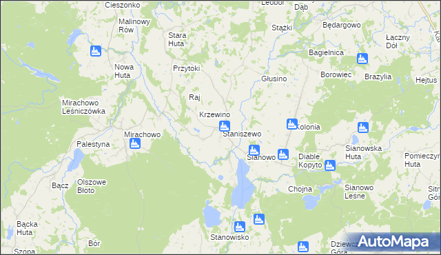 mapa Staniszewo gmina Kartuzy, Staniszewo gmina Kartuzy na mapie Targeo
