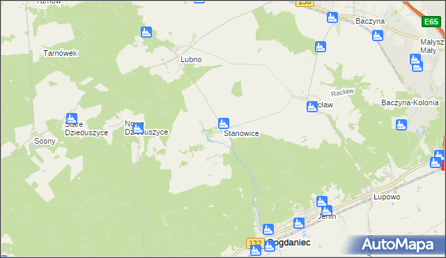 mapa Stanowice gmina Bogdaniec, Stanowice gmina Bogdaniec na mapie Targeo