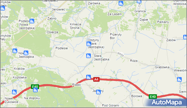 mapa Stara Jastrząbka gmina Czarna, Stara Jastrząbka gmina Czarna na mapie Targeo