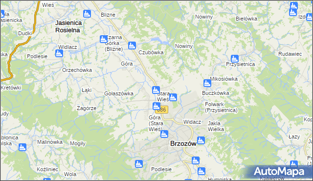 mapa Stara Wieś gmina Brzozów, Stara Wieś gmina Brzozów na mapie Targeo