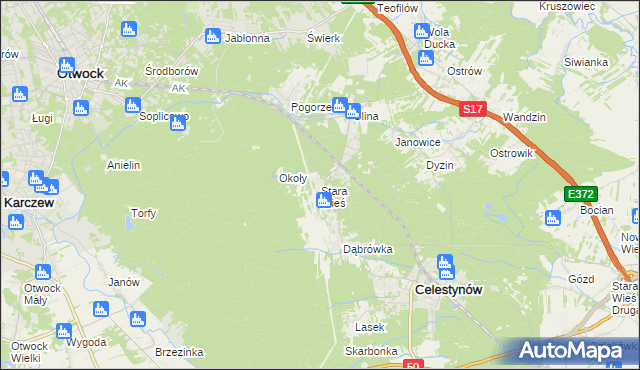 mapa Stara Wieś gmina Celestynów, Stara Wieś gmina Celestynów na mapie Targeo