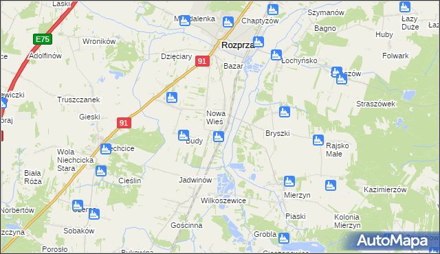 mapa Stara Wieś gmina Rozprza, Stara Wieś gmina Rozprza na mapie Targeo