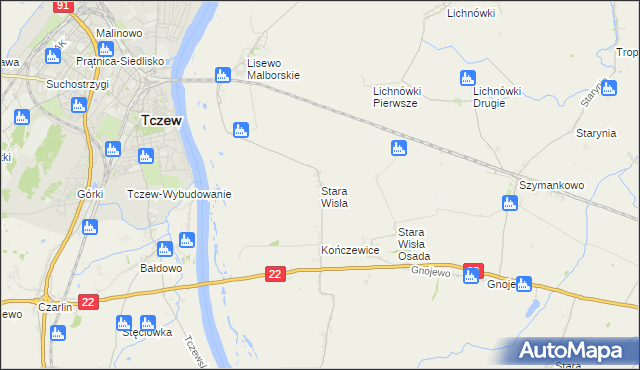 mapa Stara Wisła, Stara Wisła na mapie Targeo
