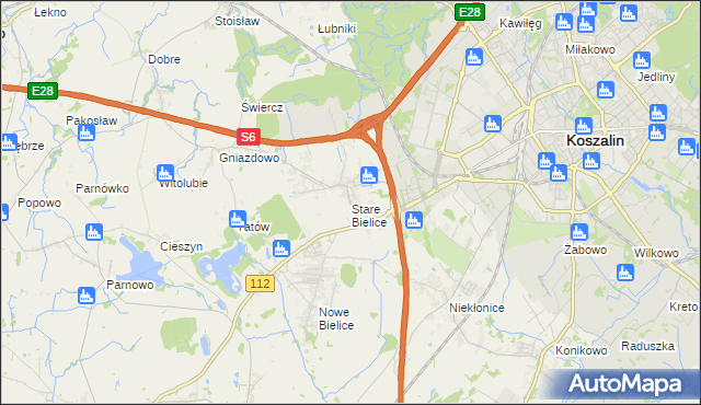 mapa Stare Bielice gmina Biesiekierz, Stare Bielice gmina Biesiekierz na mapie Targeo