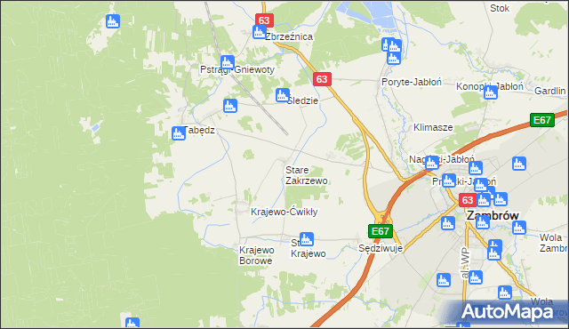 mapa Stare Zakrzewo, Stare Zakrzewo na mapie Targeo