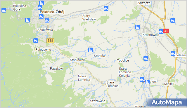 mapa Starków gmina Kłodzko, Starków gmina Kłodzko na mapie Targeo