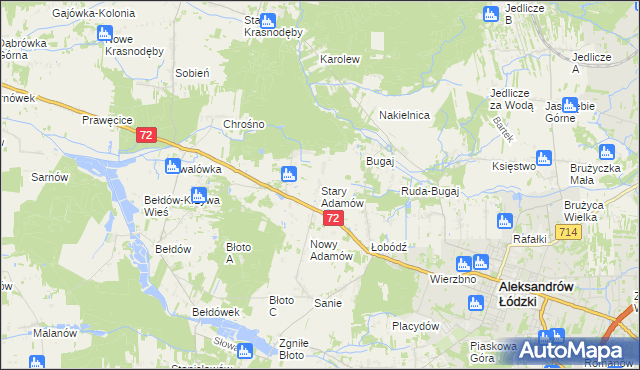 mapa Stary Adamów gmina Aleksandrów Łódzki, Stary Adamów gmina Aleksandrów Łódzki na mapie Targeo