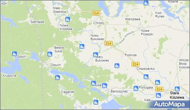 mapa Stary Bukowiec gmina Stara Kiszewa, Stary Bukowiec gmina Stara Kiszewa na mapie Targeo