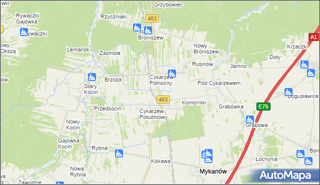 mapa Stary Cykarzew, Stary Cykarzew na mapie Targeo