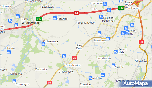 mapa Stary Dwór gmina Kąty Wrocławskie, Stary Dwór gmina Kąty Wrocławskie na mapie Targeo