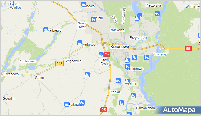 mapa Stary Dwór gmina Koronowo, Stary Dwór gmina Koronowo na mapie Targeo
