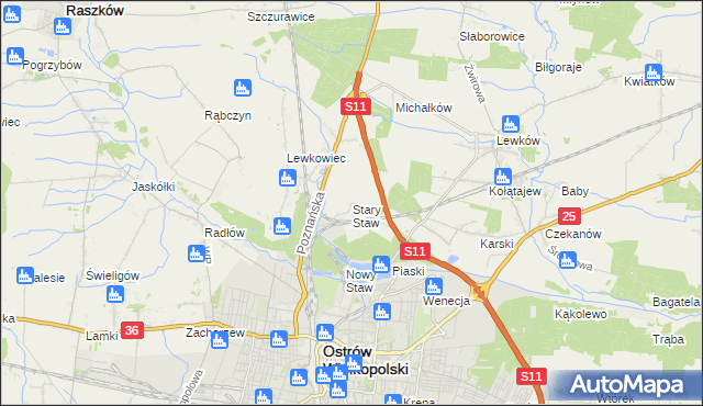 mapa Stary Staw gmina Ostrów Wielkopolski, Stary Staw gmina Ostrów Wielkopolski na mapie Targeo