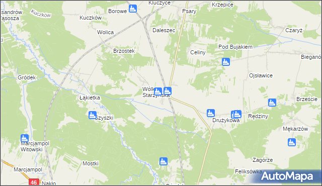 mapa Starzyny gmina Szczekociny, Starzyny gmina Szczekociny na mapie Targeo