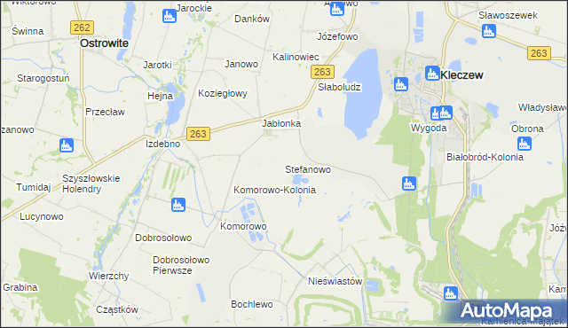 mapa Stefanowo gmina Kazimierz Biskupi, Stefanowo gmina Kazimierz Biskupi na mapie Targeo