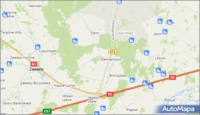 mapa Stelmachowo gmina Tykocin, Stelmachowo gmina Tykocin na mapie Targeo