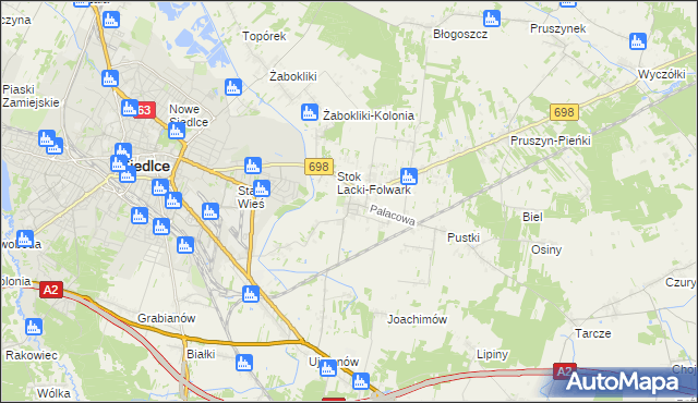 mapa Stok Lacki, Stok Lacki na mapie Targeo