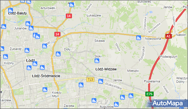 mapa Stoki gmina Łódź, Stoki gmina Łódź na mapie Targeo
