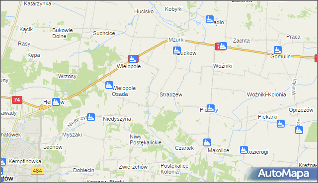 mapa Stradzew gmina Wola Krzysztoporska, Stradzew gmina Wola Krzysztoporska na mapie Targeo