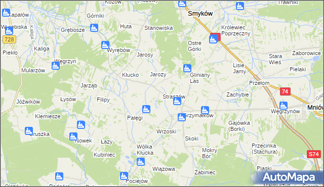 mapa Straszów gmina Mniów, Straszów gmina Mniów na mapie Targeo
