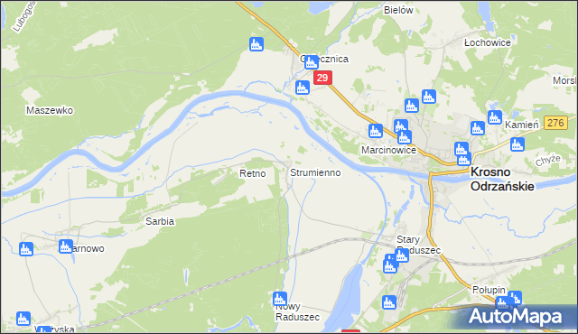 mapa Strumienno gmina Krosno Odrzańskie, Strumienno gmina Krosno Odrzańskie na mapie Targeo
