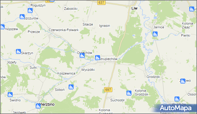 mapa Strupiechów, Strupiechów na mapie Targeo