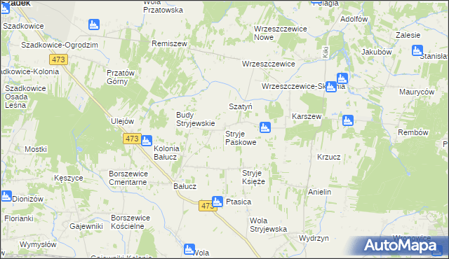 mapa Stryje Paskowe, Stryje Paskowe na mapie Targeo