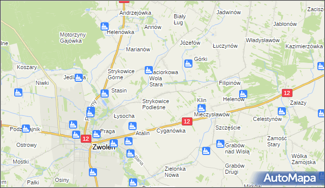 mapa Strykowice Błotne, Strykowice Błotne na mapie Targeo