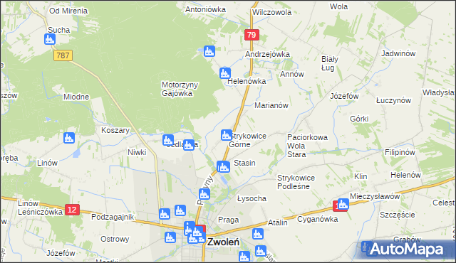 mapa Strykowice Górne, Strykowice Górne na mapie Targeo