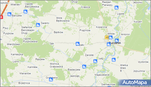 mapa Strzałki gmina Burzenin, Strzałki gmina Burzenin na mapie Targeo