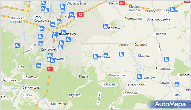 mapa Strzałków gmina Radomsko, Strzałków gmina Radomsko na mapie Targeo