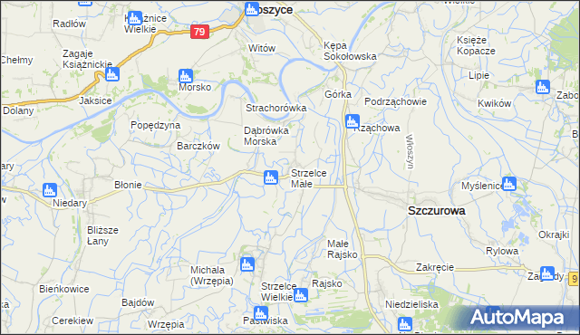 mapa Strzelce Małe gmina Szczurowa, Strzelce Małe gmina Szczurowa na mapie Targeo