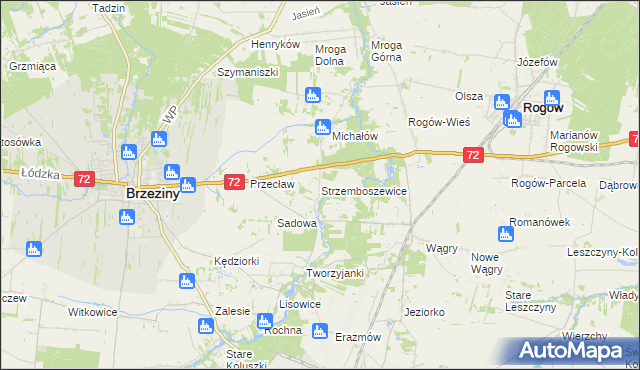 mapa Strzemboszewice, Strzemboszewice na mapie Targeo