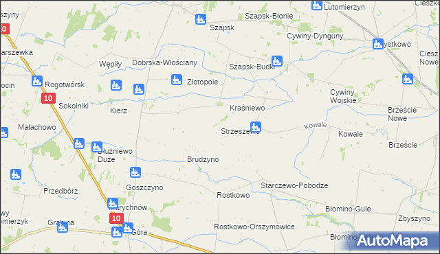 mapa Strzeszewo gmina Staroźreby, Strzeszewo gmina Staroźreby na mapie Targeo