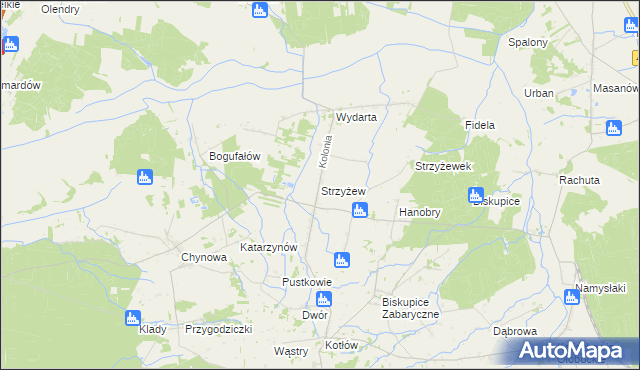 mapa Strzyżew gmina Sieroszewice, Strzyżew gmina Sieroszewice na mapie Targeo