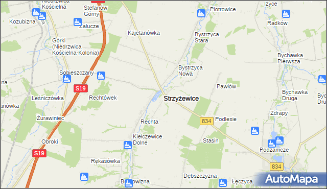 mapa Strzyżewice powiat lubelski, Strzyżewice powiat lubelski na mapie Targeo