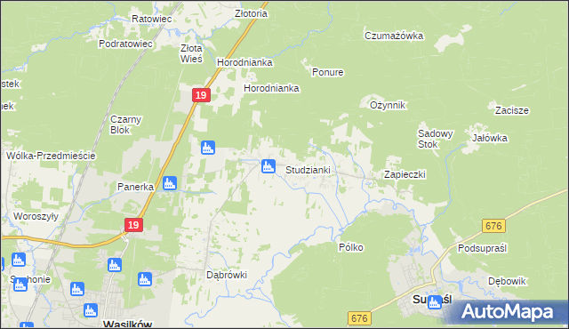 mapa Studzianki gmina Wasilków, Studzianki gmina Wasilków na mapie Targeo