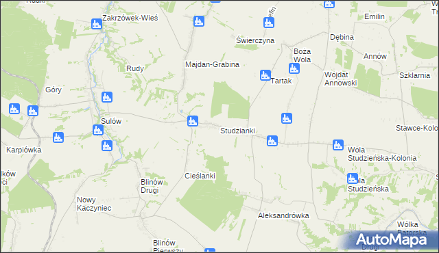 mapa Studzianki gmina Zakrzówek, Studzianki gmina Zakrzówek na mapie Targeo