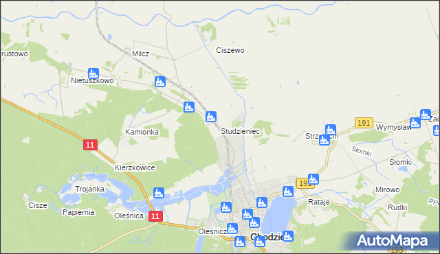 mapa Studzieniec gmina Chodzież, Studzieniec gmina Chodzież na mapie Targeo