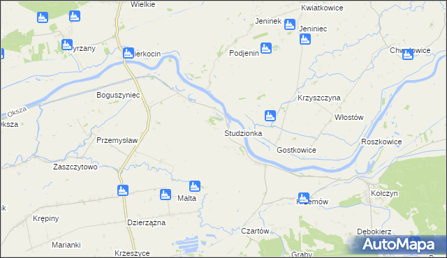 mapa Studzionka gmina Krzeszyce, Studzionka gmina Krzeszyce na mapie Targeo