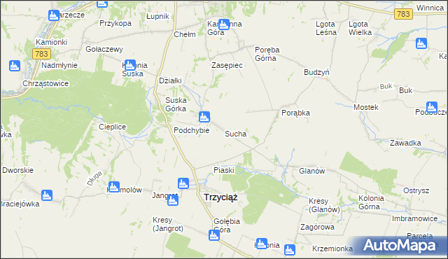 mapa Sucha gmina Trzyciąż, Sucha gmina Trzyciąż na mapie Targeo