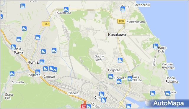 mapa Suchy Dwór gmina Kosakowo, Suchy Dwór gmina Kosakowo na mapie Targeo