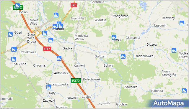 mapa Sufczyn gmina Kołbiel, Sufczyn gmina Kołbiel na mapie Targeo