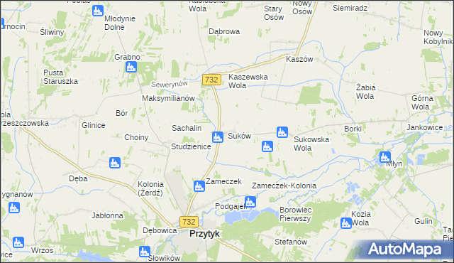 mapa Suków gmina Przytyk, Suków gmina Przytyk na mapie Targeo