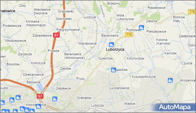 mapa Sulechów gmina Kocmyrzów-Luborzyca, Sulechów gmina Kocmyrzów-Luborzyca na mapie Targeo